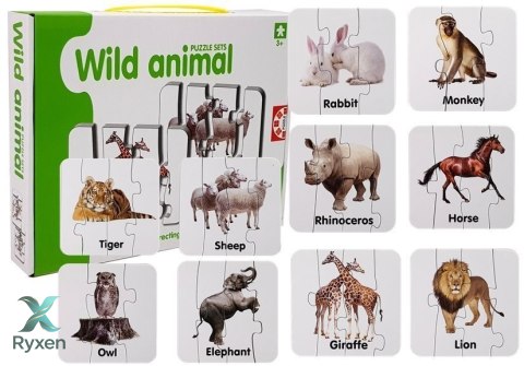 Puzzle Edukacyjne Układanka Dzikie Zwierzęta 10 Połączeń Angielski LEAN TOYS