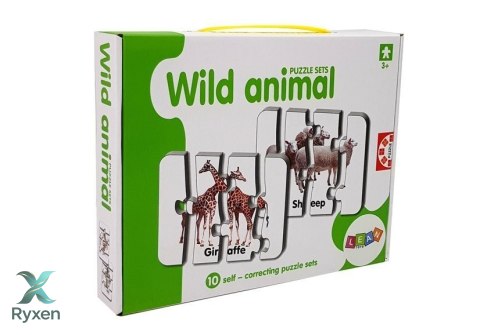 Puzzle Edukacyjne Układanka Dzikie Zwierzęta 10 Połączeń Angielski LEAN TOYS
