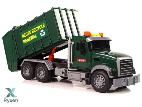 Samochód Śmieciarka Kosze Ciemnozielona Dźwięki Światła LEAN TOYS