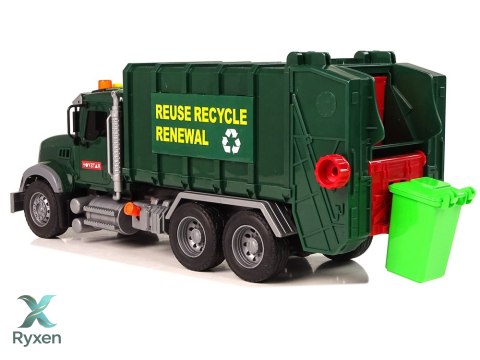 Samochód Śmieciarka Kosze Ciemnozielona Dźwięki Światła LEAN TOYS