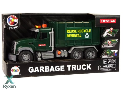 Samochód Śmieciarka Kosze Ciemnozielona Dźwięki Światła LEAN TOYS