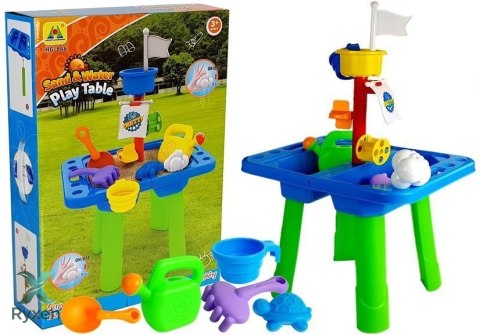 Stolik Piaskownica Foremki do Piasku Łopatki Konewka LEAN TOYS