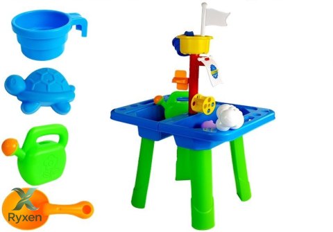 Stolik Piaskownica Foremki do Piasku Łopatki Konewka LEAN TOYS