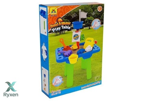 Stolik Piaskownica Foremki do Piasku Łopatki Konewka LEAN TOYS