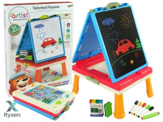 Tablica 3w1 Magnetyczno -Kredowa, Stolik Do Gier Niebieska LEAN TOYS