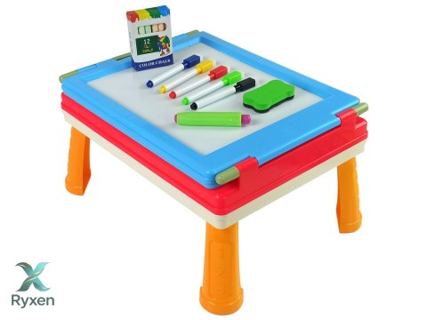 Tablica 3w1 Magnetyczno -Kredowa, Stolik Do Gier Niebieska LEAN TOYS