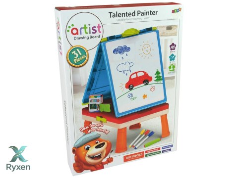 Tablica 3w1 Magnetyczno -Kredowa, Stolik Do Gier Niebieska LEAN TOYS