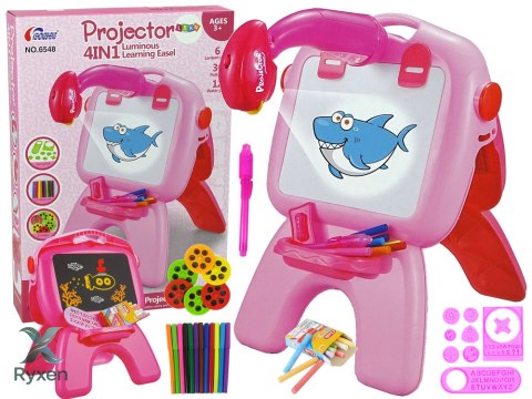 Tablica Dwustronna Kredowa Pisaki Stojąca Projektor Obrazki Różowa LEAN TOYS