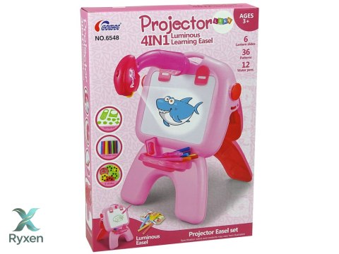 Tablica Dwustronna Kredowa Pisaki Stojąca Projektor Obrazki Różowa LEAN TOYS