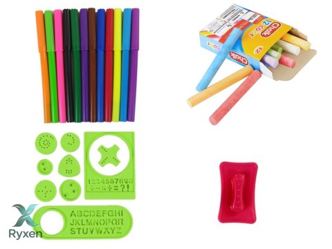 Tablica Dwustronna Magnetyczna Kredowa Niebiesko Czerwona Szablony LEAN TOYS