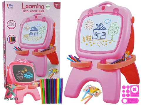 Tablica Dwustronna Magnetyczna Kredowa Różowa Szablony LEAN TOYS