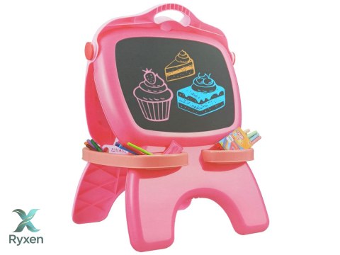 Tablica Dwustronna Magnetyczna Kredowa Różowa Szablony LEAN TOYS