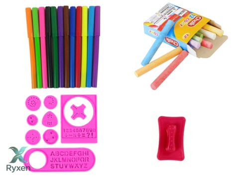 Tablica Dwustronna Magnetyczna Kredowa Różowa Szablony LEAN TOYS