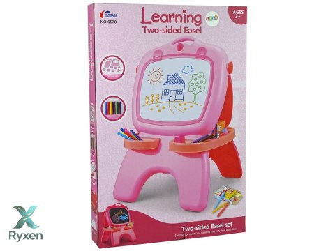 Tablica Dwustronna Magnetyczna Kredowa Różowa Szablony LEAN TOYS