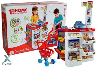 Zabawkowy Market z Wózkiem Kasa Fiskalna Skaner Artykuły Spożywcze Zakupy LEAN TOYS