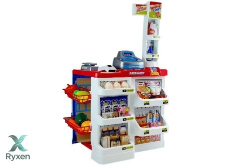 Zabawkowy Market z Wózkiem Kasa Fiskalna Skaner Artykuły Spożywcze Zakupy LEAN TOYS