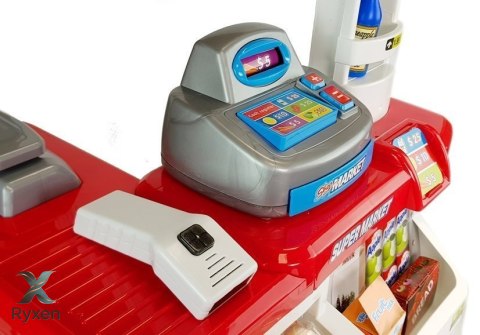 Zabawkowy Market z Wózkiem Kasa Fiskalna Skaner Artykuły Spożywcze Zakupy LEAN TOYS