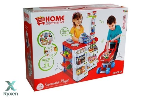 Zabawkowy Market z Wózkiem Kasa Fiskalna Skaner Artykuły Spożywcze Zakupy LEAN TOYS