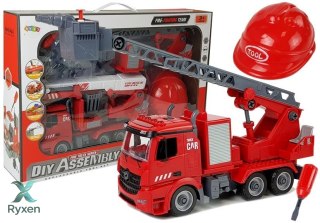 Zestaw DIY Wóz Strażacki 2w1 Wymienne Podnośniki Śrubokręt Dźwięk Efekty Świetlne Kask LEAN TOYS