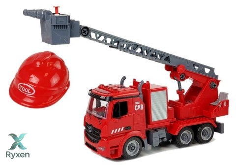 Zestaw DIY Wóz Strażacki 2w1 Wymienne Podnośniki Śrubokręt Dźwięk Efekty Świetlne Kask LEAN TOYS