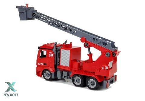 Zestaw DIY Wóz Strażacki 2w1 Wymienne Podnośniki Śrubokręt Dźwięk Efekty Świetlne Kask LEAN TOYS