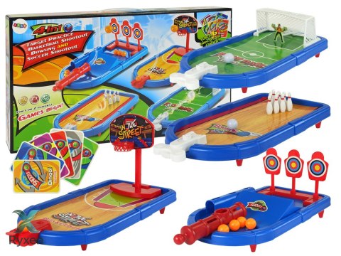 Zestaw Gier Zręcznościowych 4w1 Koszykówka Piłka Nożna Tarcza Kręgle Wyrzutnia LEAN TOYS