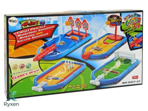 Zestaw Gier Zręcznościowych 4w1 Koszykówka Piłka Nożna Tarcza Kręgle Wyrzutnia LEAN TOYS