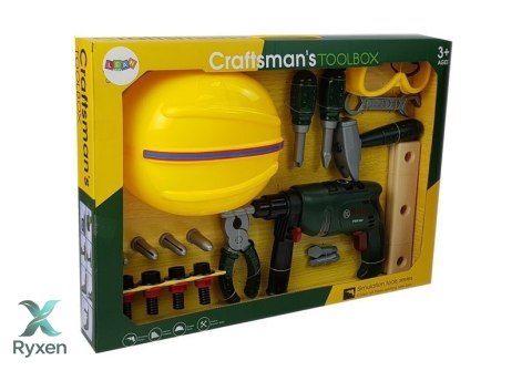 Zestaw Majsterkowicza Wiertarka na Baterie Okulary Ochronne Kask LEAN TOYS