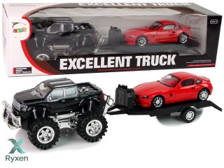 Zestaw Pojazdów Czarny Monster Truck Białe Laweta 58 cm LEAN TOYS