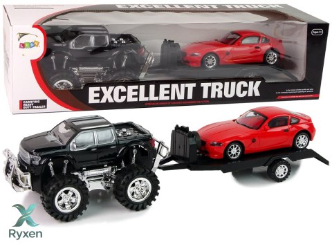 Zestaw Pojazdów Czarny Monster Truck Białe Laweta 58 cm LEAN TOYS