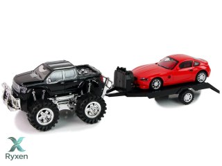 Zestaw Pojazdów Czarny Monster Truck Białe Laweta 58 cm LEAN TOYS