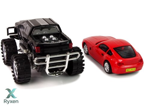 Zestaw Pojazdów Czarny Monster Truck Białe Laweta 58 cm LEAN TOYS