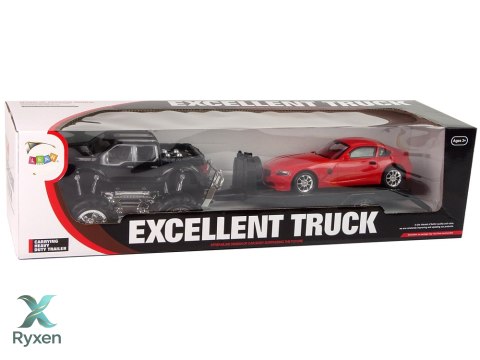 Zestaw Pojazdów Czarny Monster Truck Białe Laweta 58 cm LEAN TOYS