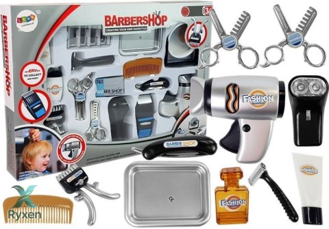 Zestaw Salon Fryzjerski Dziecięcy Barber Suszarka Maszynka Akcesoria Srebrny LEAN TOYS