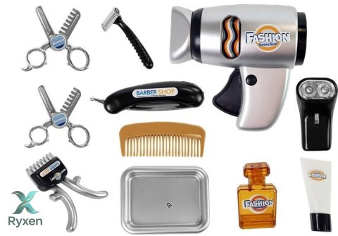 Zestaw Salon Fryzjerski Dziecięcy Barber Suszarka Maszynka Akcesoria Srebrny LEAN TOYS