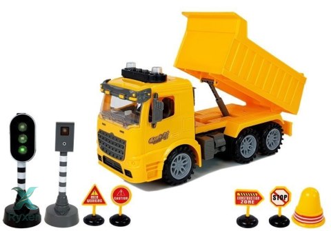 Zestaw Wywrotka 1:14 Znaki Drogowe Światła Fotoradar Żółta LEAN TOYS
