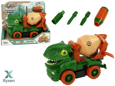 Ciężarówka Betoniarka Dinozaur do Rozkręcania Zielony Akcesoria LEAN TOYS