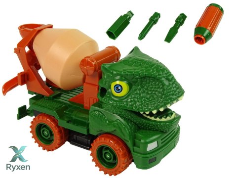 Ciężarówka Betoniarka Dinozaur do Rozkręcania Zielony Akcesoria LEAN TOYS