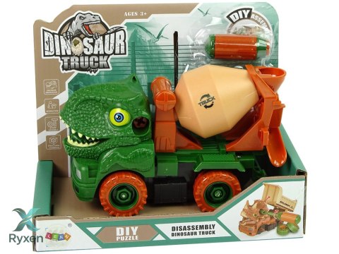 Ciężarówka Betoniarka Dinozaur do Rozkręcania Zielony Akcesoria LEAN TOYS
