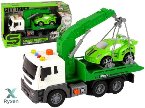 Ciężarówka Laweta Pomoc Drogowa Holownik 1:16 Zielona Dźwięk Światła LEAN TOYS