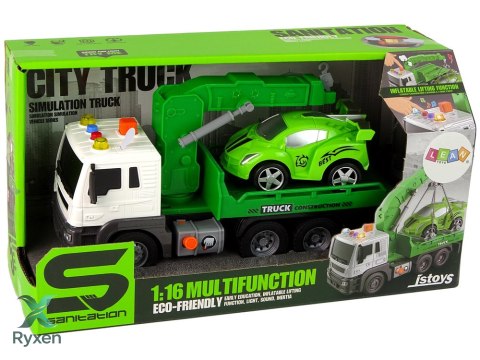 Ciężarówka Laweta Pomoc Drogowa Holownik 1:16 Zielona Dźwięk Światła LEAN TOYS
