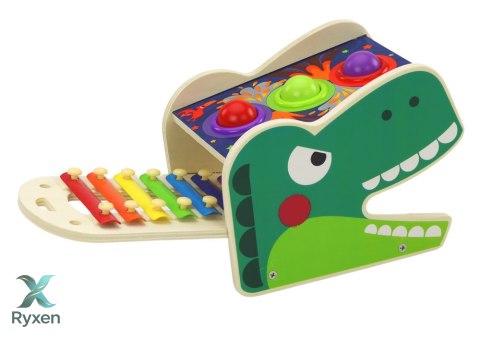 Dinozaur Wbijak Cymbałki 2w1 Drewniany Czerwony LEAN TOYS