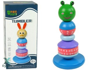 Drewniana Edukacyjna Piramidka Żaba Zielona Balansująca Wieża LEAN TOYS