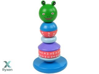Drewniana Edukacyjna Piramidka Żaba Zielona Balansująca Wieża LEAN TOYS