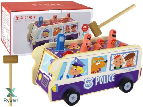 Drewniana Gra Zręcznościowa Zbijak Autobus Policyjny LEAN TOYS