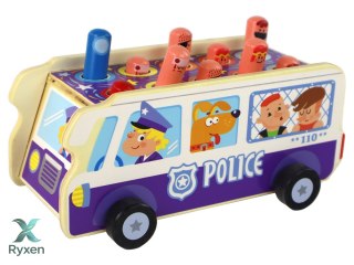 Drewniana Gra Zręcznościowa Zbijak Autobus Policyjny LEAN TOYS