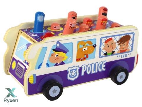 Drewniana Gra Zręcznościowa Zbijak Autobus Policyjny LEAN TOYS