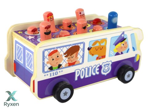 Drewniana Gra Zręcznościowa Zbijak Autobus Policyjny LEAN TOYS