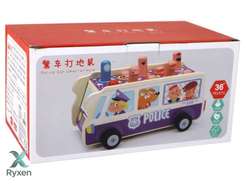 Drewniana Gra Zręcznościowa Zbijak Autobus Policyjny LEAN TOYS