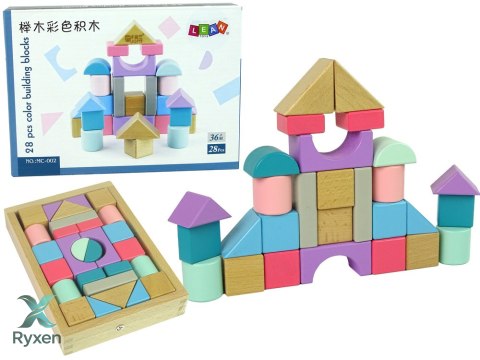 Drewniane Klocki Pastelowe Kolory 28 Elementów Zamek Budowle LEAN TOYS